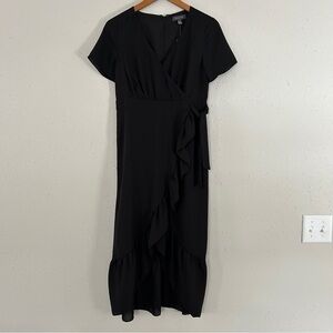 NWT The Limited Black Faux Wrap Ruffle Midi Dress Wedding Guest Holiday 4P